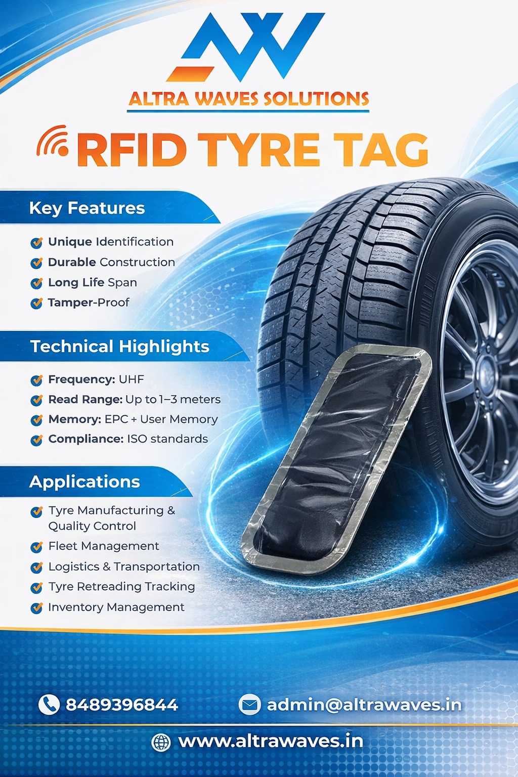 RFID tyre tag embedded inside tyre for tracking and identification